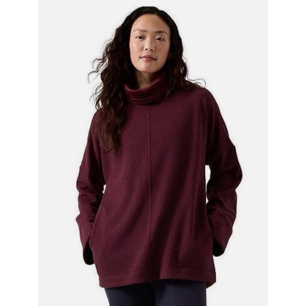 Athleta Cozy Karma Funnel Neck Sweatshirt Medium Mulberry Purple Fleece Cabin